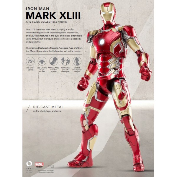 Avengers Aou Mark 43 Iron Man 1 12 Diecast Figure